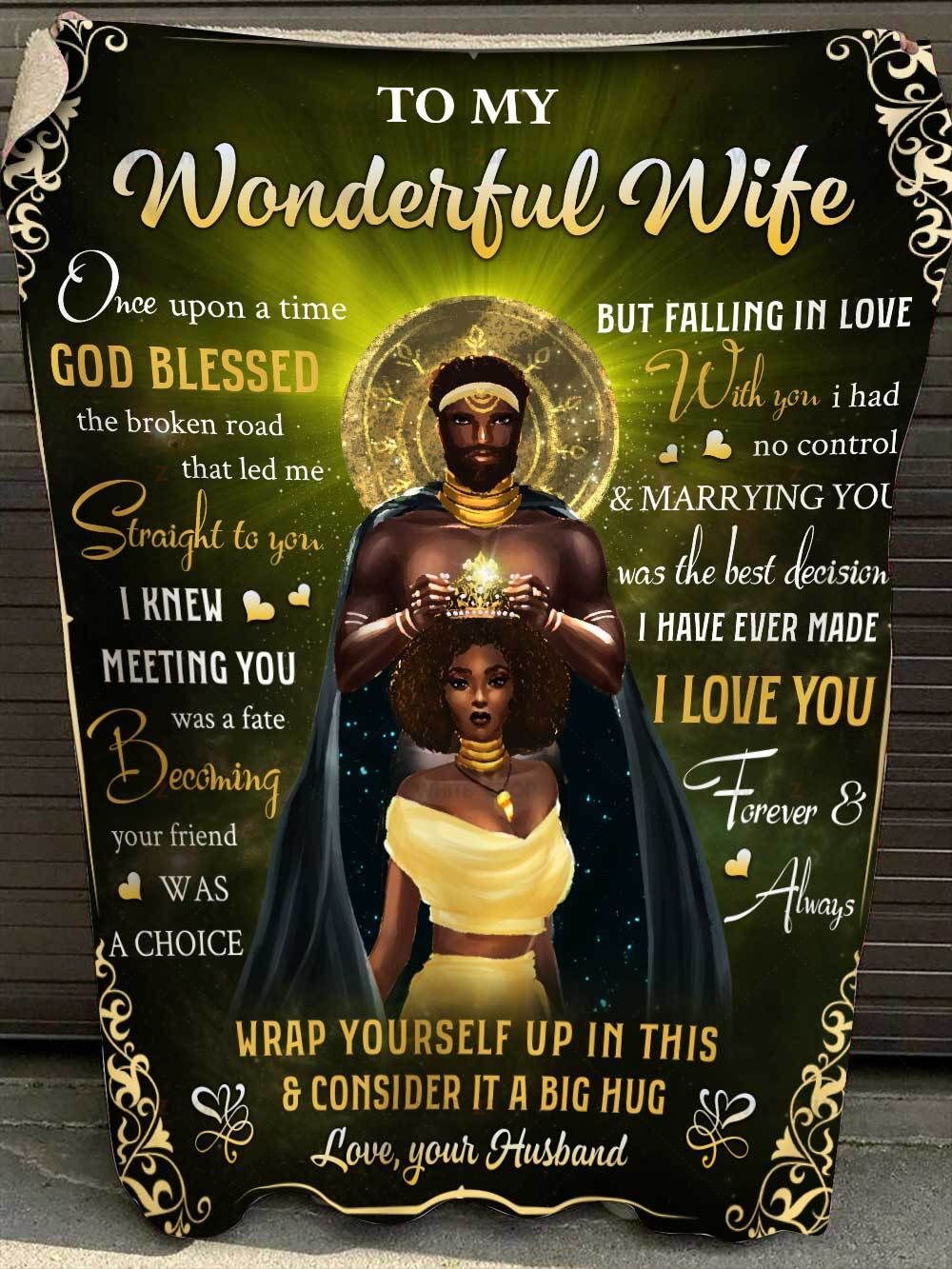 Black Couple Husband To My Wonderful Wife Sherpa Blanket Once Upon A Time God Blessed The Broken Road That Led Me Straight To You – Anniversarys Day Gifts – Anniversary Gift For Wife – Blanket Anniversary For Wife