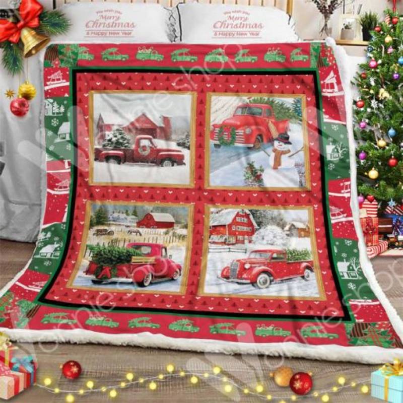 Red Truck Farmhouse Christmas Sherpa Blanket OCT0303 95O41