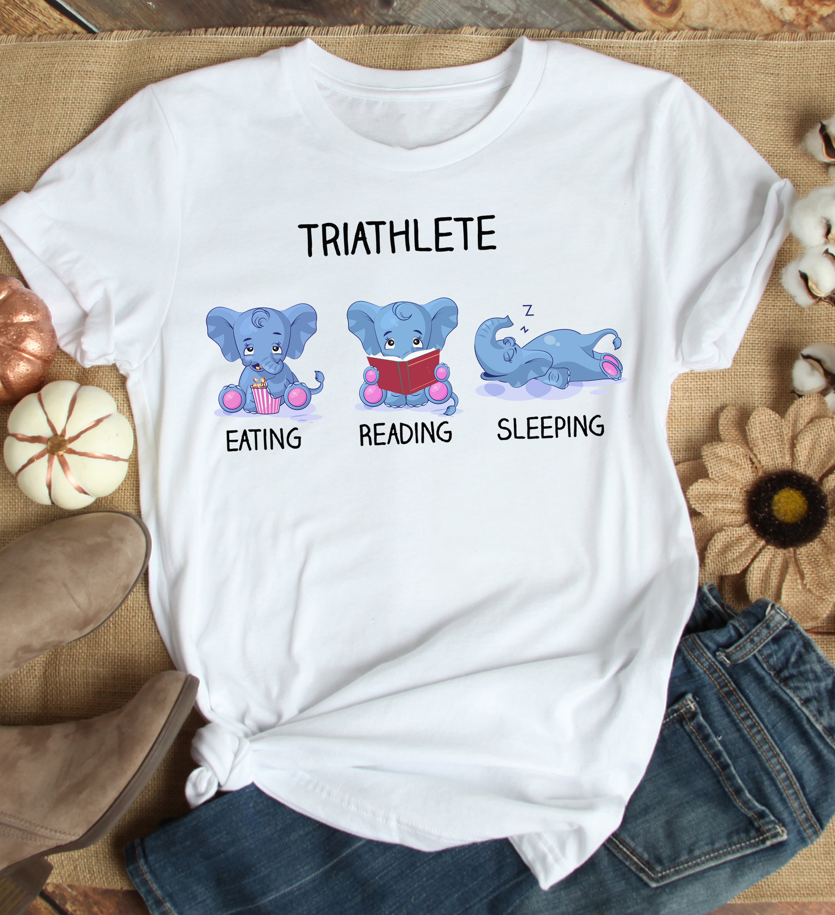 T Shirt Mother’s day Father’s day unique gift ideas for mom & dad from daughter & son kids, meaningful birthday presents –  Triathlete Elephant Unisex Tshirt