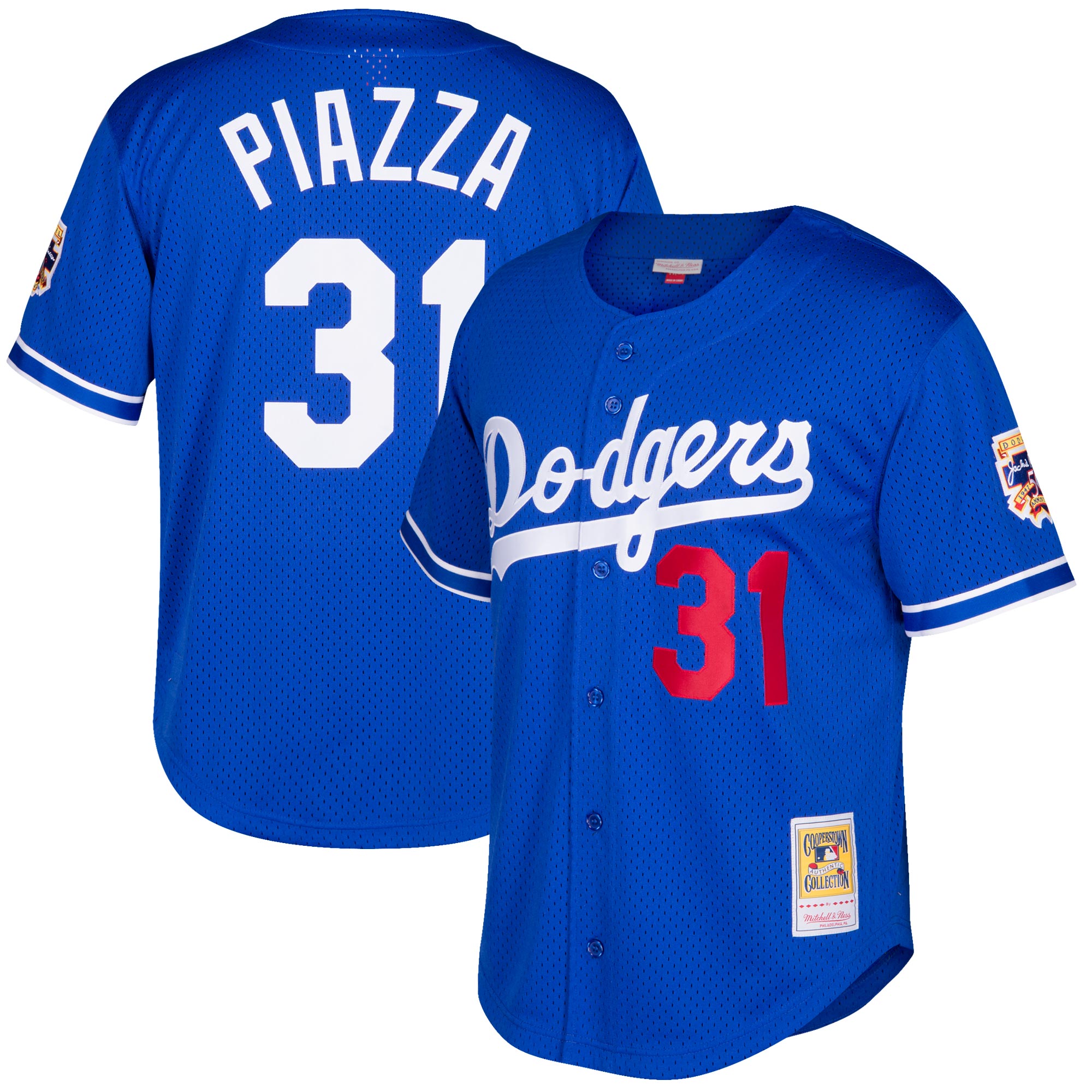 Men’s Los Angeles Dodgers Mike Piazza Mitchell & Ness Royal Cooperstown Collection Mesh Batting Practice Button-Up Jersey