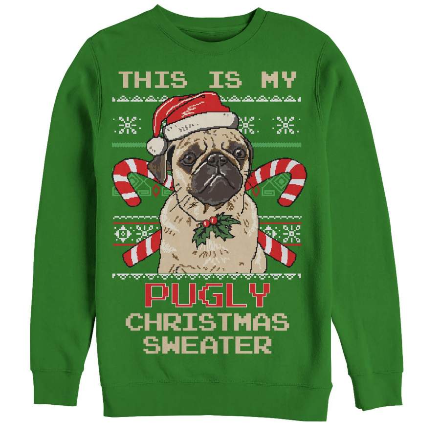 LOST GODS Men’s Ugly Christmas Pug & Candy Canes Sweatshirt