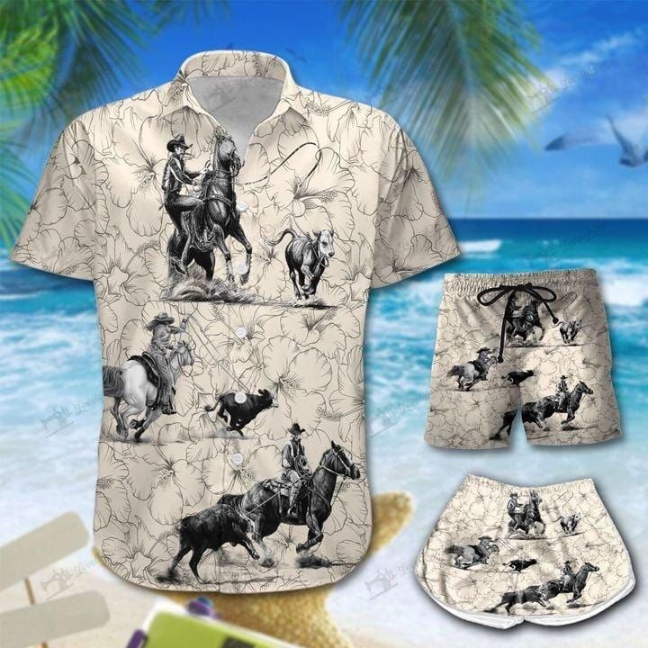 Calf Roping Hibiscus Pattern Hawaii Aloha Shirts Or Women Shorts Dh Ha75525