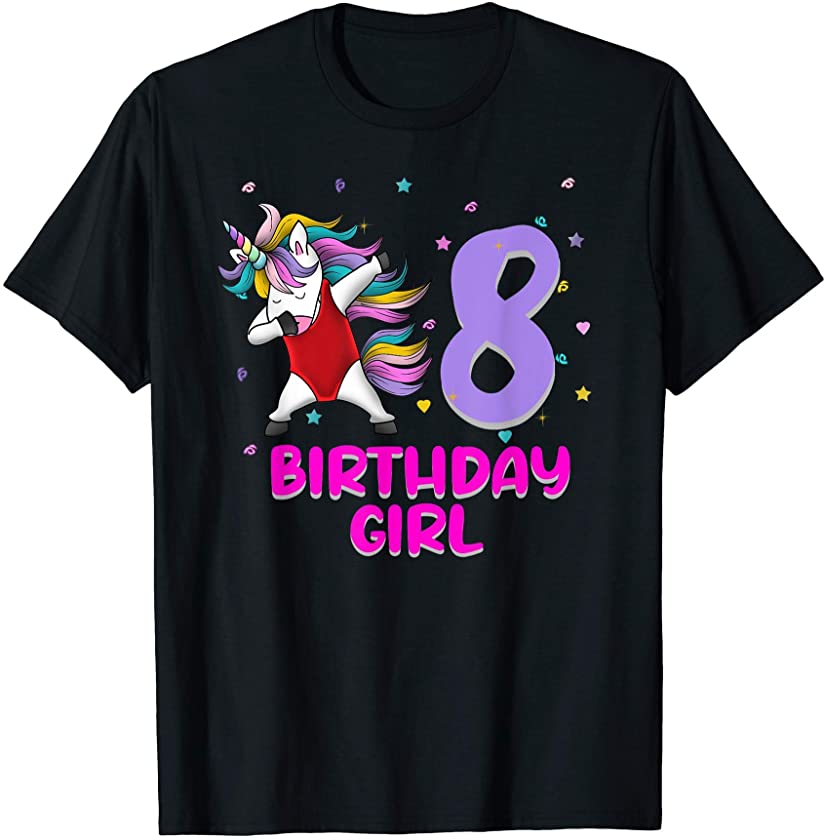 Unicorn Swimsuit 8th Birthday Girl Love Funny 8 Years Old T-Shirt