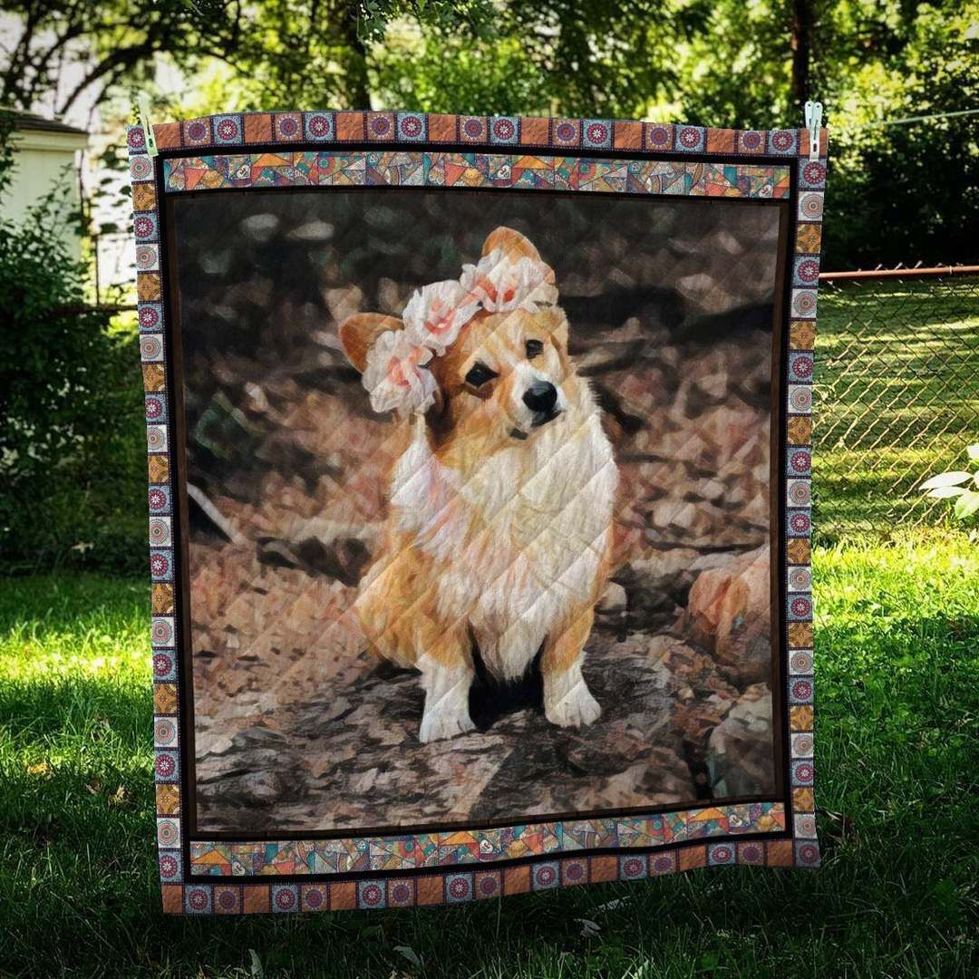 Corgi Floral HUR3966 3D Customized Quilt CAMLI2307