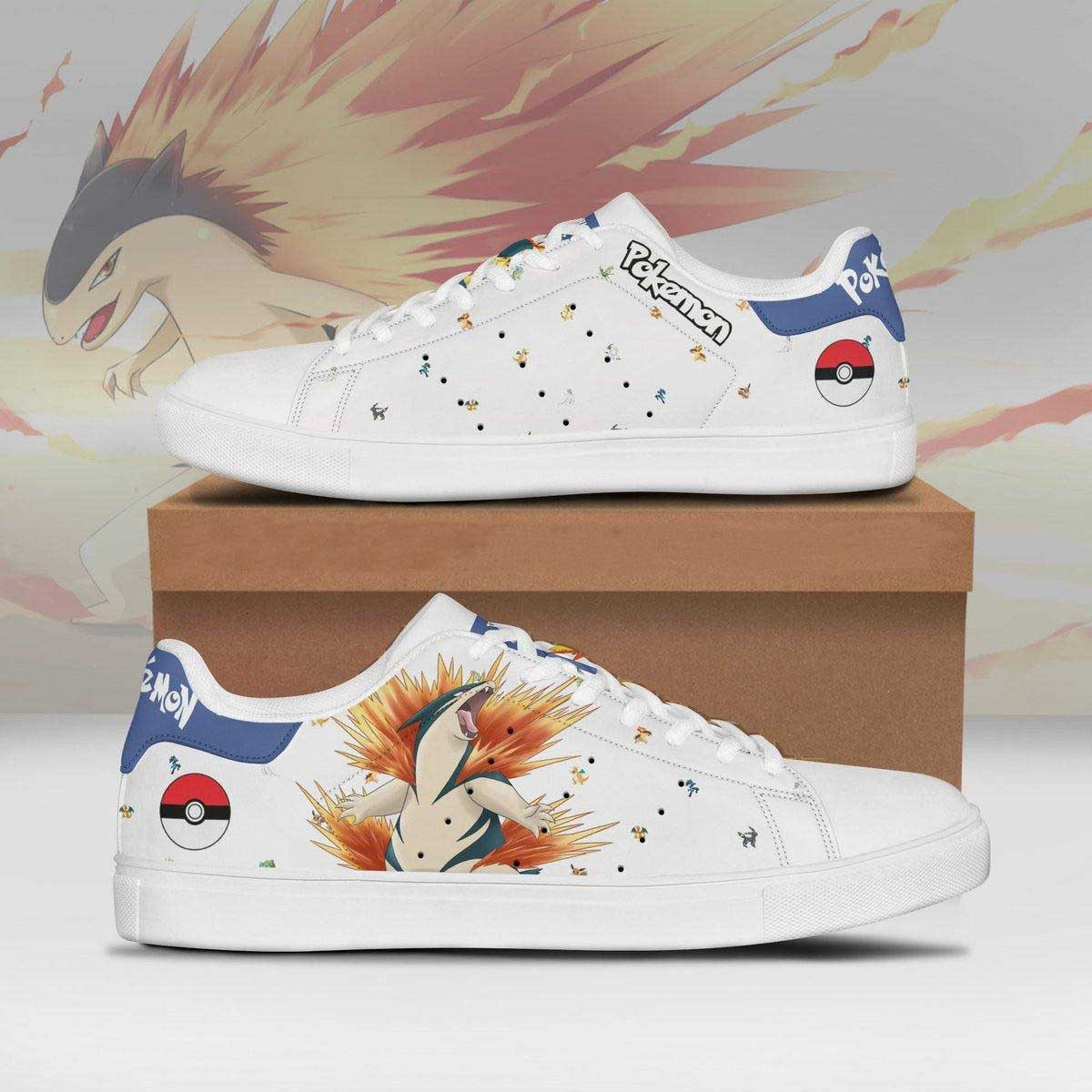 Pokemon Typhlosion Anime Christmas Gift For Fan Low Top Leather Skate Shoes Sneakers For Man And Women