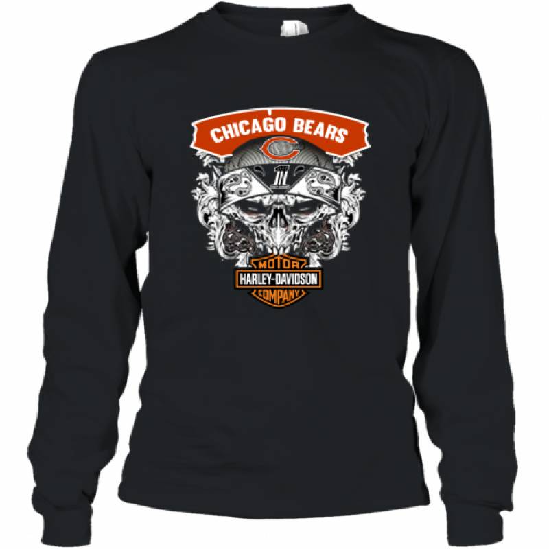 Skull Chicago Bears Harley Davidson shirt Long Sleeve T-Shirt