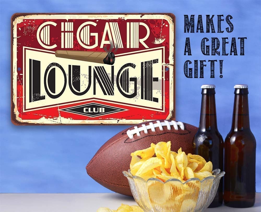 Cigar Lounge – Metal Sign – Choose 8″x12″ or 12″x18″ Use Indoor or Outdoor – Great Gift for Cigar Aficionados and Man Cave Decor