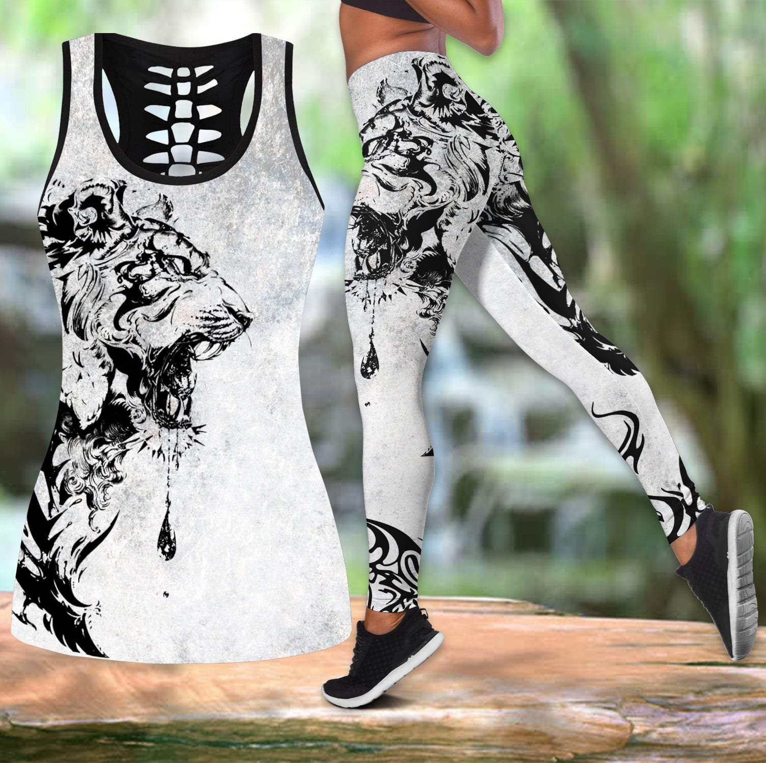 Tiger Power Tattoo Over Printed Legging & Tank Top