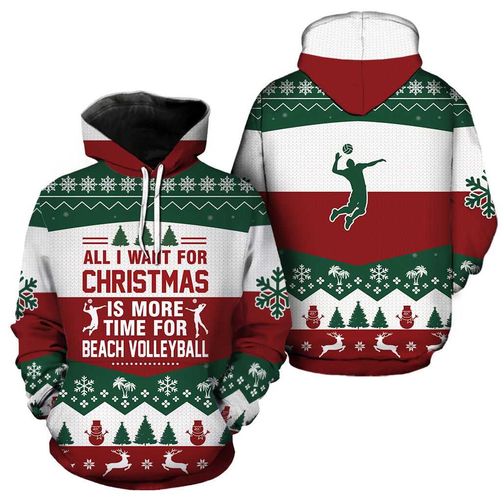 Beach Volleyball All I Want For Christmas Full Hoodie All Over Print Thicken Pullover Fleece Hoodie