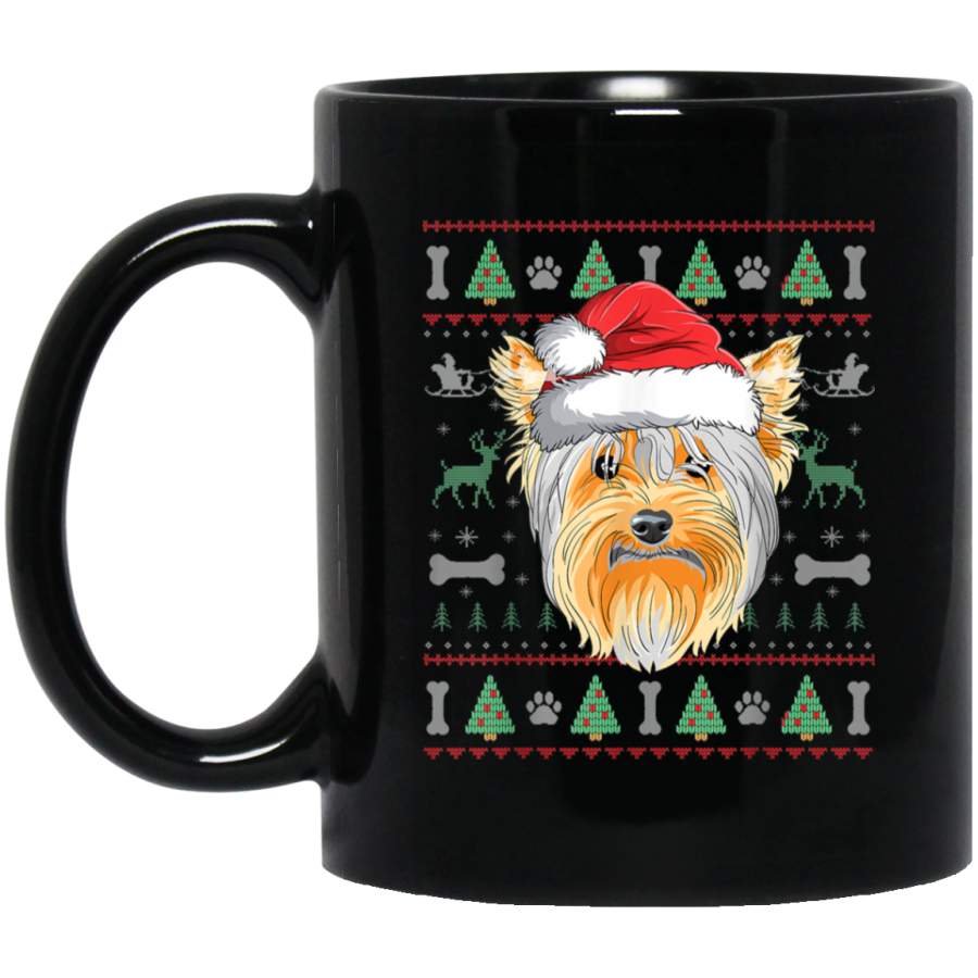 Yorkshire Terrier Ugly Christmas Sweater Xmas Pajama Gift  11 oz 15 oz Mug Black