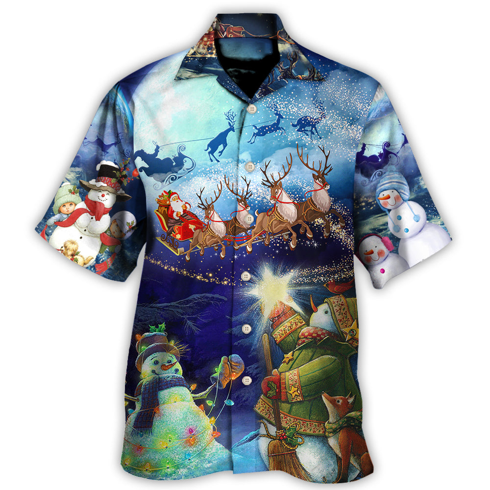 Christmas Rudolph Santa Claus Reindeer Snowman Light Art Style Hawaii Shirt Ha21609