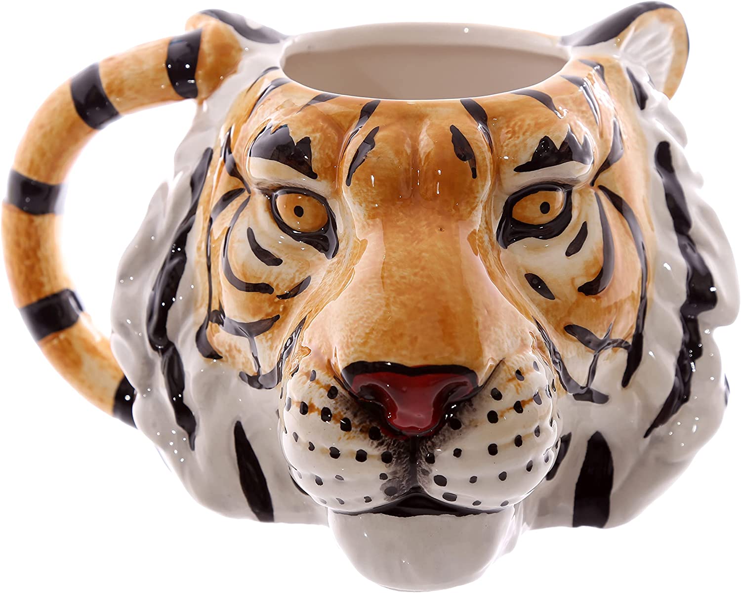 Handmade Porcelain 3D Mug Tiger Head Design-Orange/Black/White,