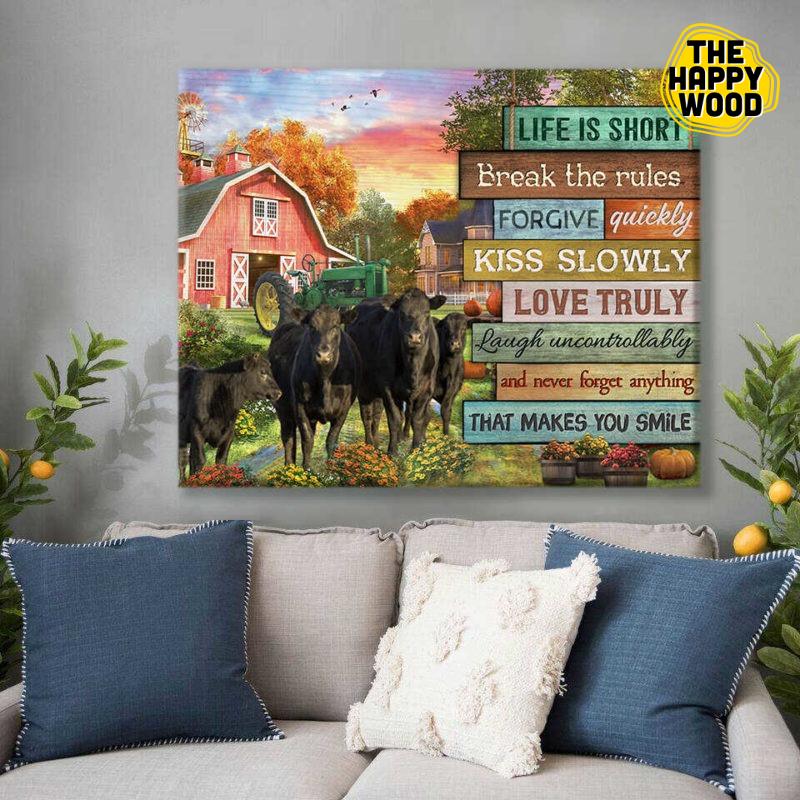 Angus Cows Farmhouse Life Is Short Horizontal Poster Canvas For Home Decoration