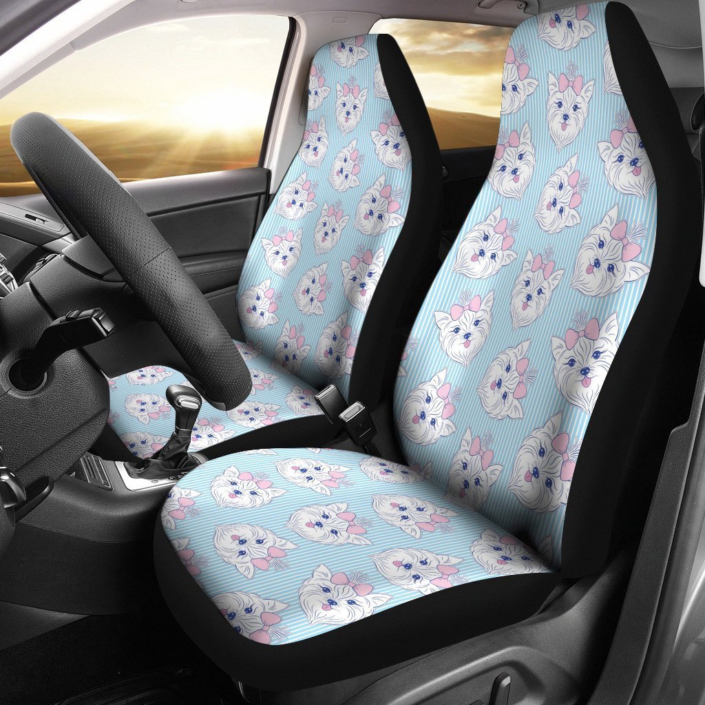 Dog Yorkshire Terrier Puppy Pattern Print Seat Cover Car Seat Covers Set 2 Pc, Car Accessories Car Mats