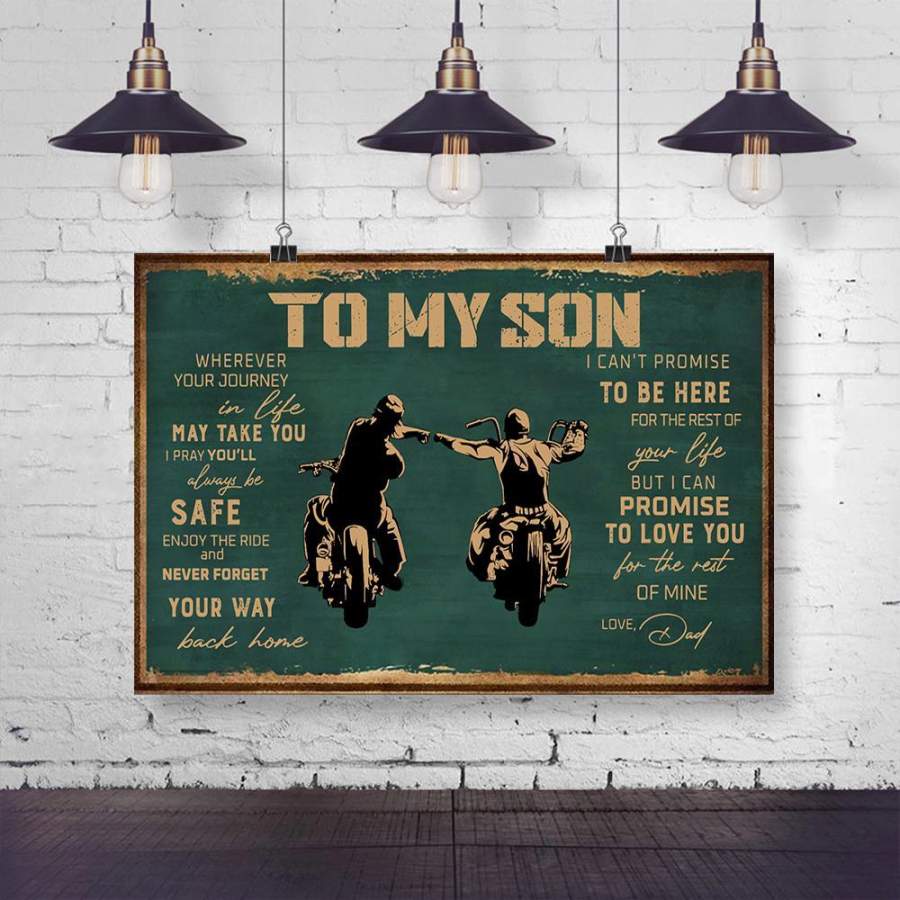 Gift For Son From Dad To My Son Enjoy The Ride Biker Poster Canvas