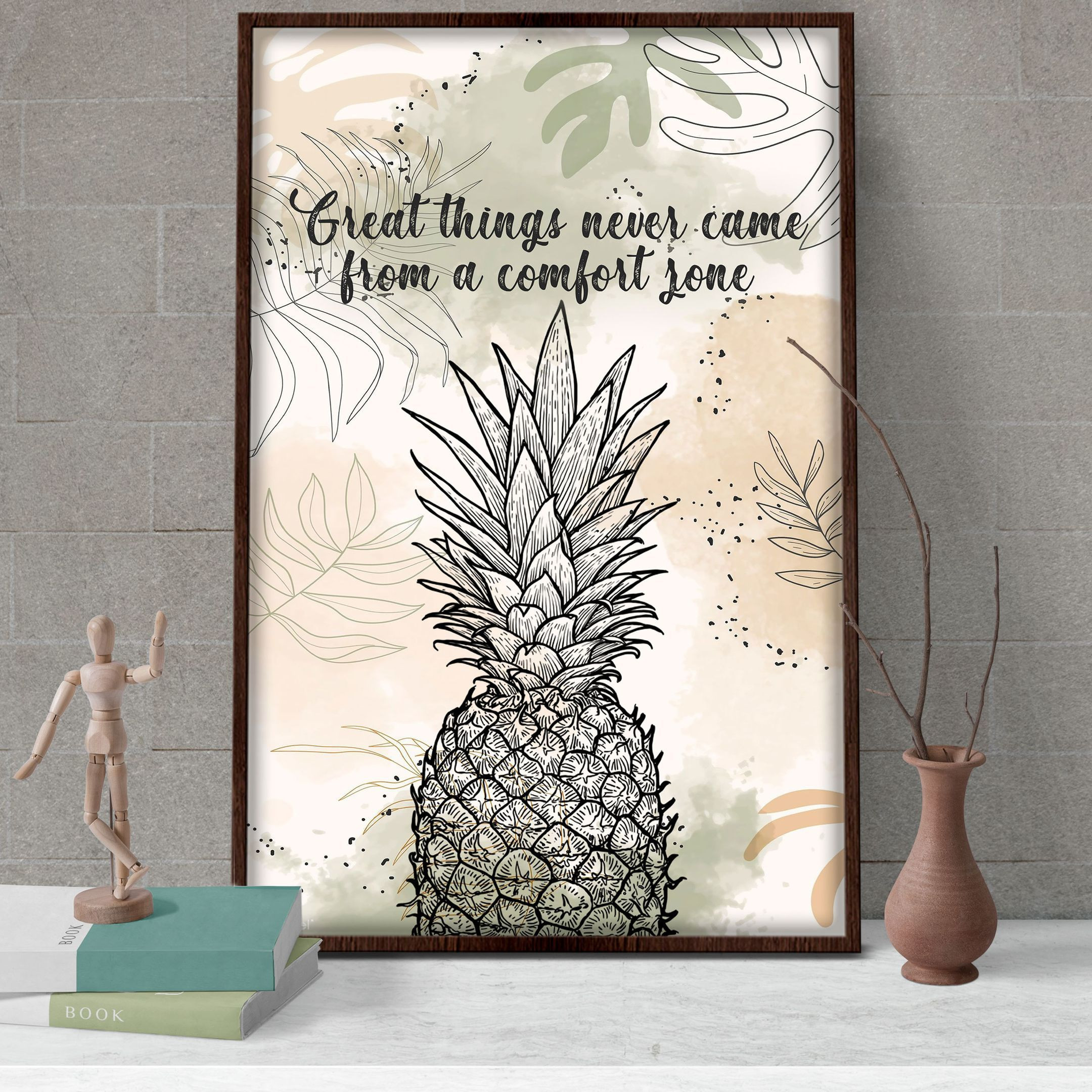 Pineapple Drawing Poster – Great Things Never Came From A Comfort Zone Canvas Home Décor Birthday Christmas Gifts For Women Girl