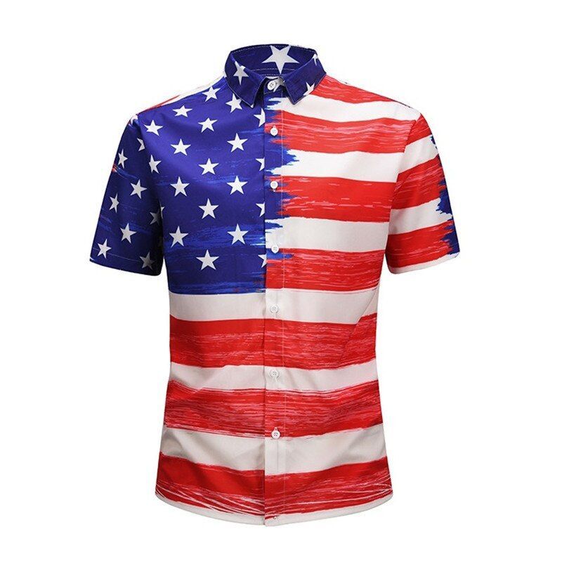 American Flag Print Beach Hawaiian Shirt