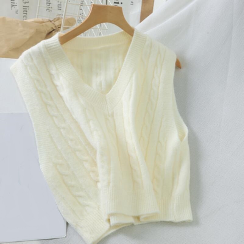 Women Short Sweater Sleeveless Women Sweater Vest Ladies V-Neck Knitted Pullovers Female Tank Tops Teenager Girls Waistcoat alx