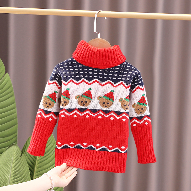 Winter/Autumn Baby Boys Girls Knitted Christmas Sweaters Turtleneck Warm Sweater Kids Clothes Cartoon Pullovers Boy Outerwear alx