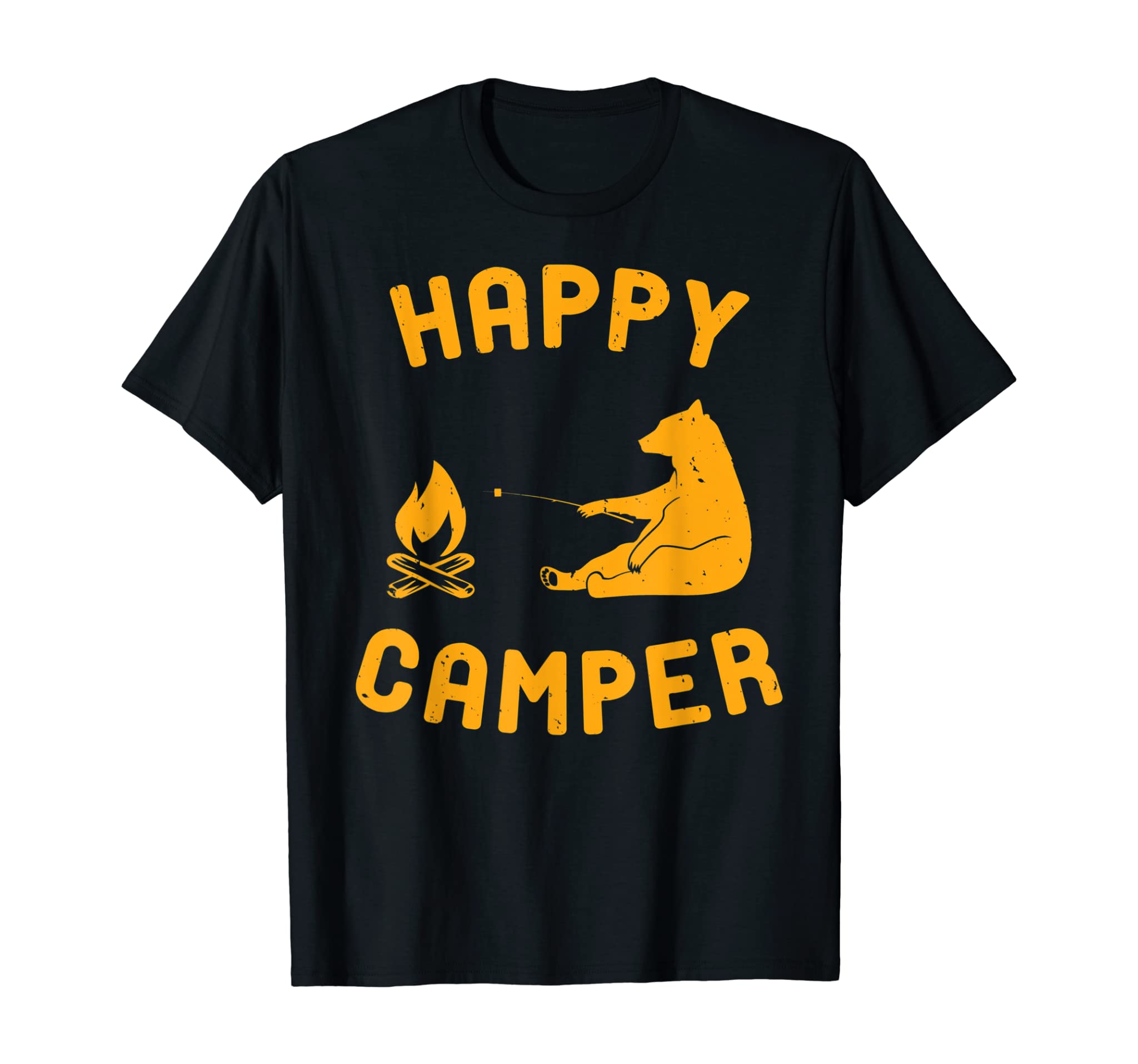 Funny Happy Camper Tee Shirt with Bear and Bonfire