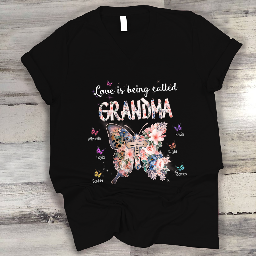 Personalized Love Being Called Grandma Butterfly V-Neck