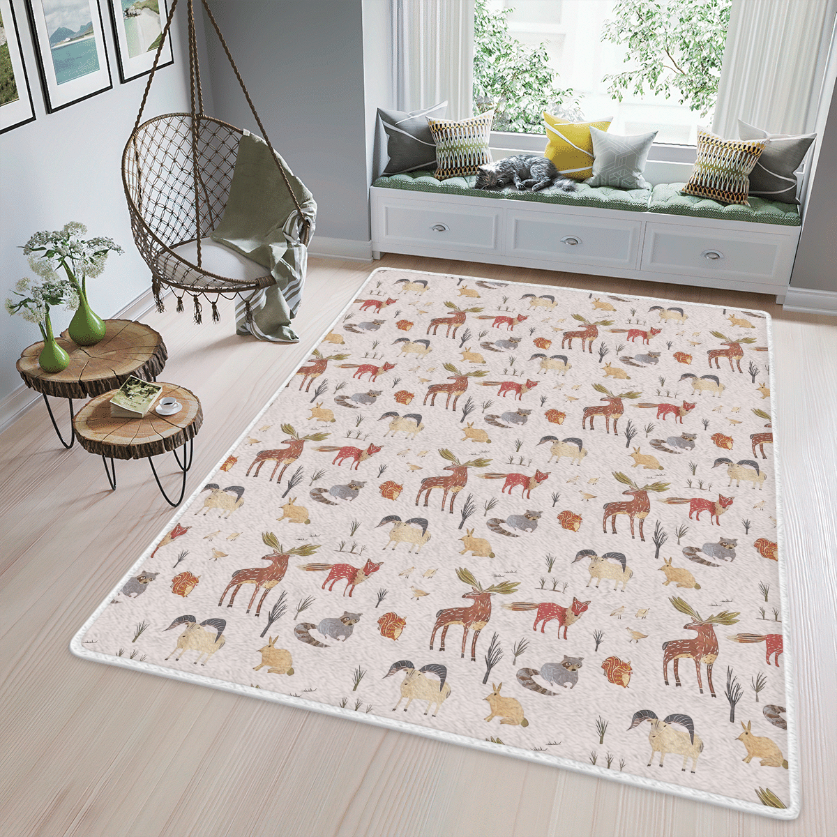 Wooni Forest Animal Area Rug Rectangle Rug Wn111125