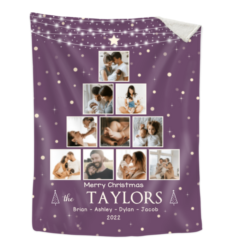 Personalized Christmas Gifts, Merry Christmas Blanket, Family Photo Collage Blanket, Family Name Fleece Blanket