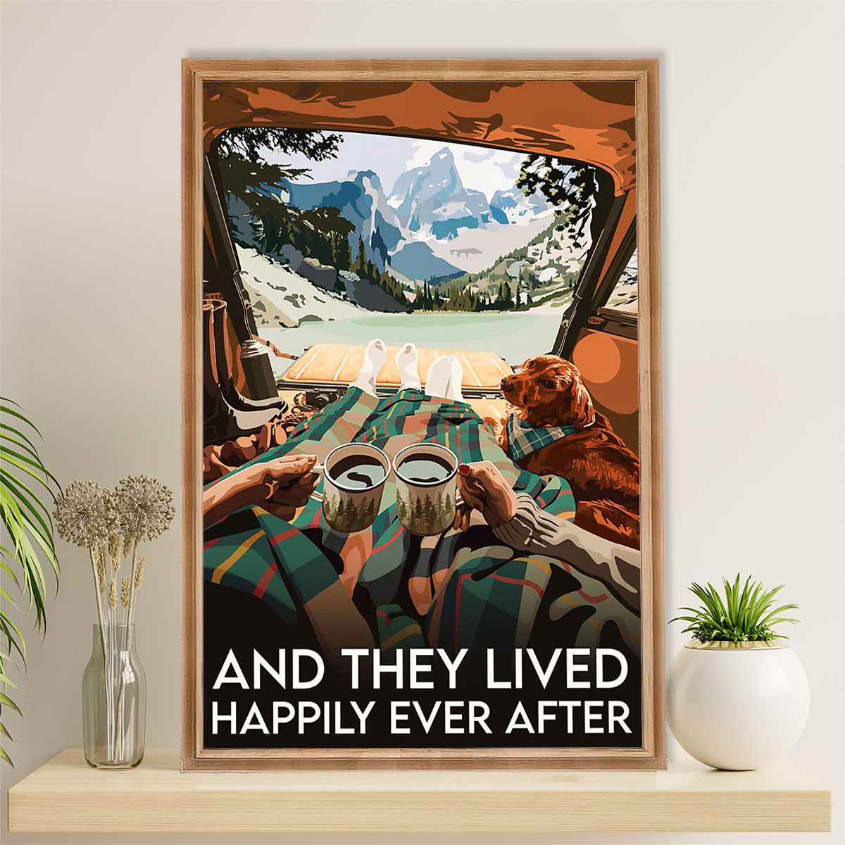 Camping Canvas | Couple & Dog – And They Lived Happily Ever After | Wall Art Gift For Campers