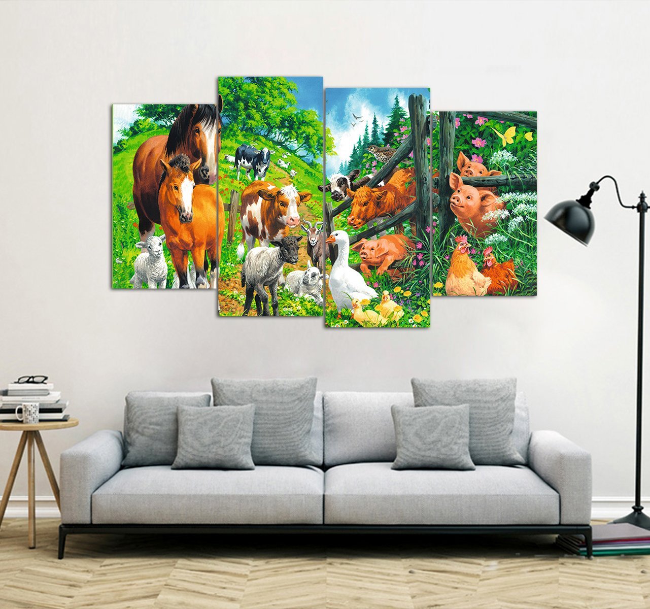 4-Piece Farming Animal Printed Canvas Wall Art