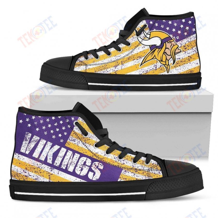 Mens Womens Minnesota Vikings High Top Shoes America Flag Italic Vintage TMT988