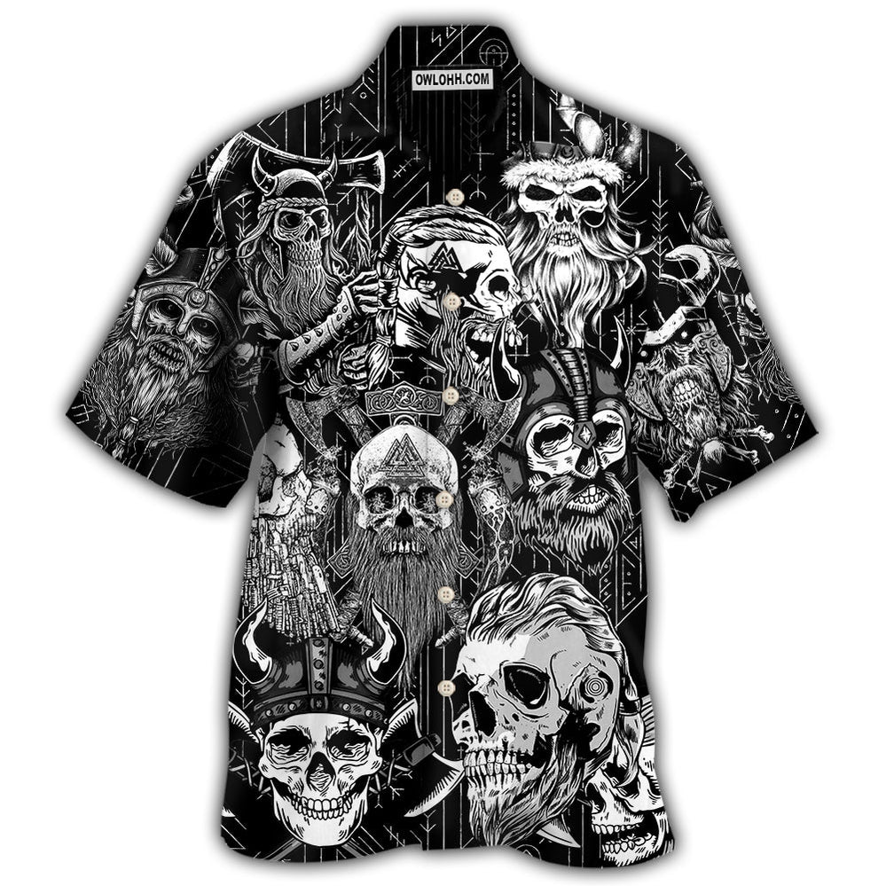 Viking Beard Warrior Skull With Crossed Axes – Hawaiian Shirt  – Owl Ohh