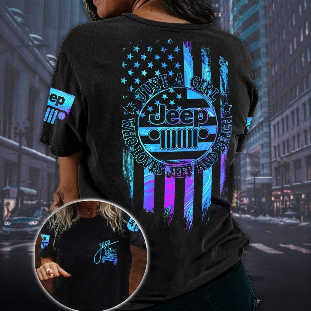 Just A Girl Who Loves Jeep And Beach Hologram Flag Unisex 3D T-Shirt