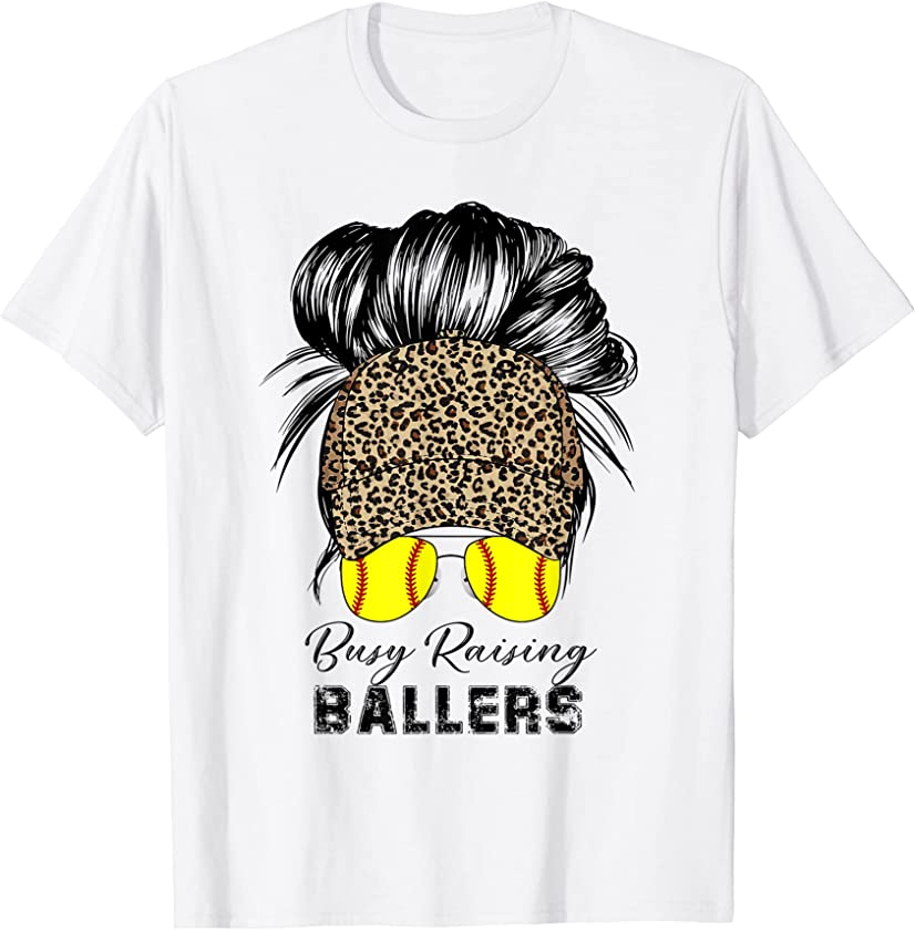 Busy Raising Ballers Softball Mom Bun Leopard Baseball Cap T-Shirt