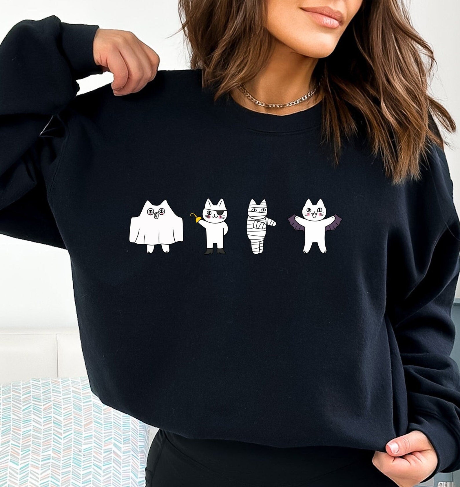 Halloween Cat Sweatshirt 2D Crewneck Sweatshirt All Over Print Sweatshirt For Women Sweatshirt For Men Sws4013