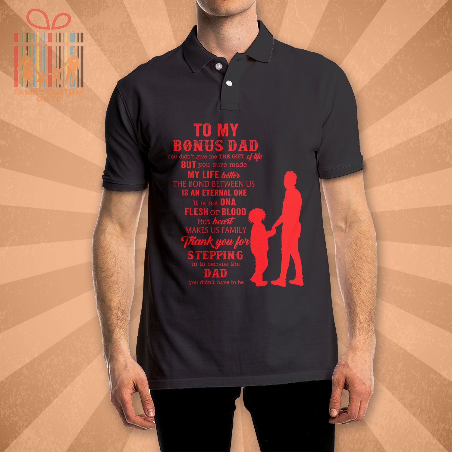 Custom Polo Shirts To My Bonus Dad Fathers Day Gift Polo Shirts For Men - Gift For Dad Printfushion