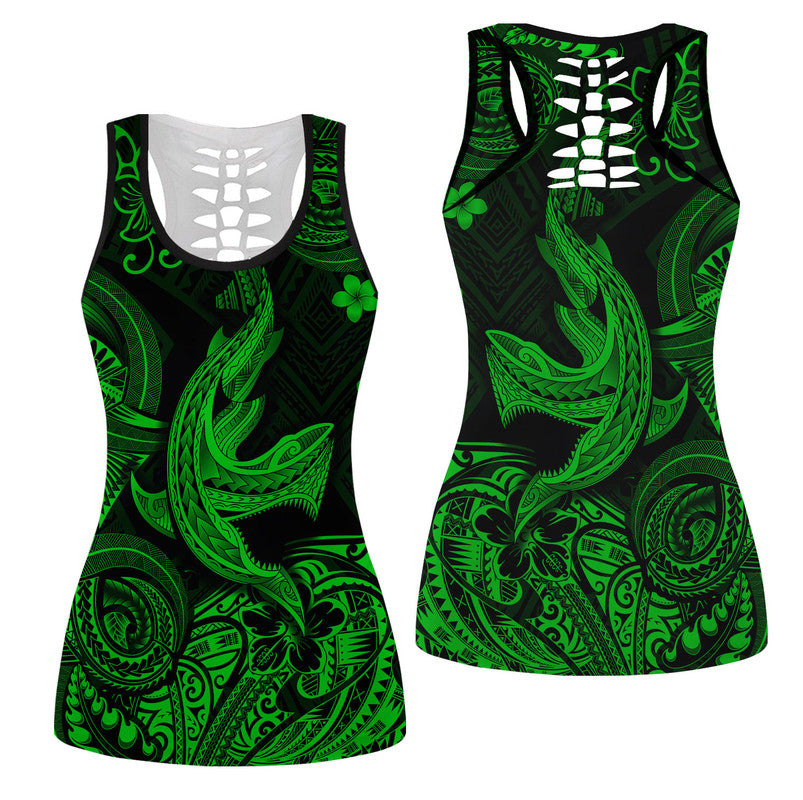 Hawaiian Angry Shark Polynesian Hollow Tank Top Unique Style Green Ha85620