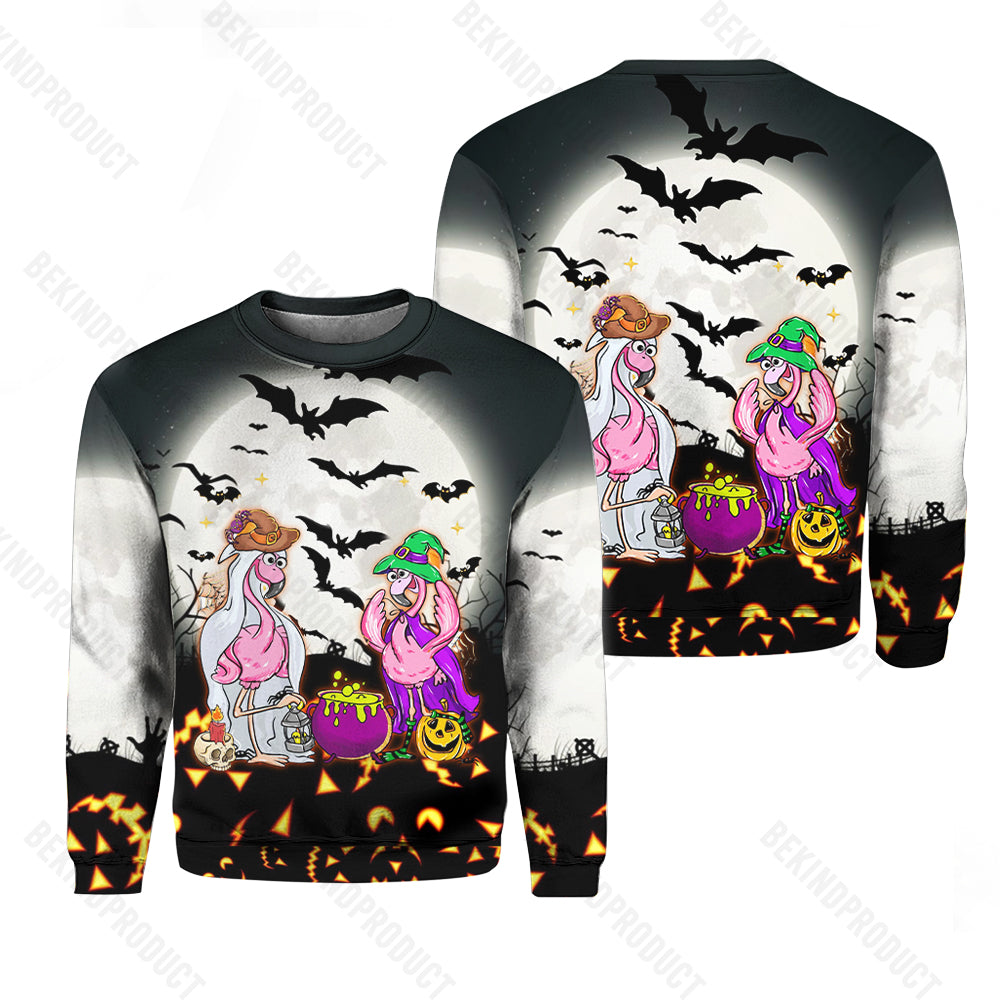 Flamingo Pumpkin Black Halloween Crewneck Sweatshirt All Over Print Sweatshirt For Women Sweatshirt For Men Swn1191