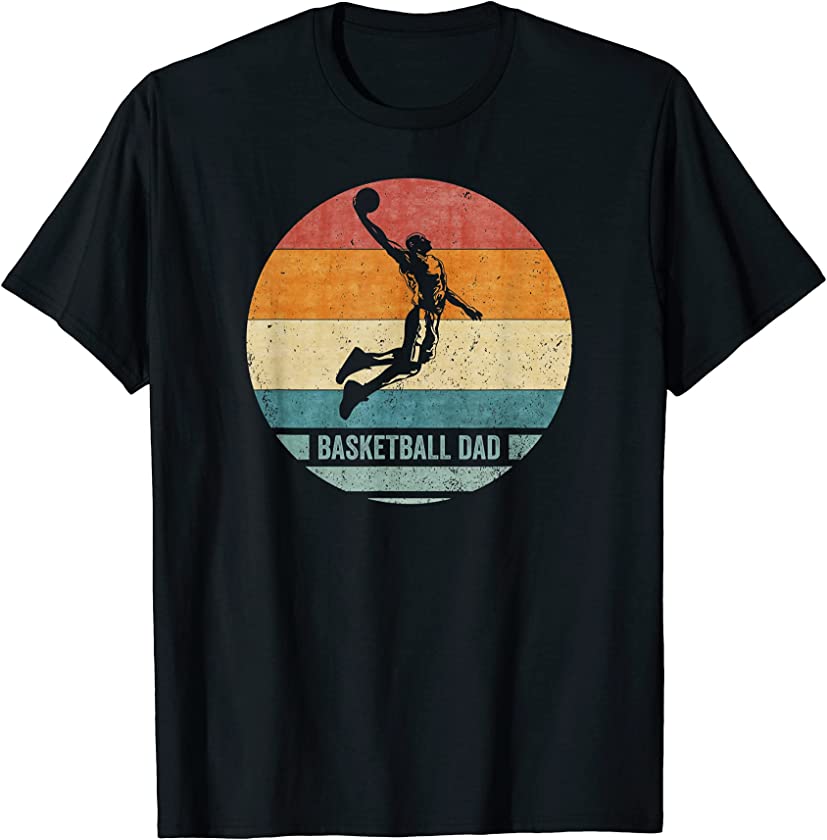 Vintage Retro Proud Basketball Player Dad Silhouette Sunset T-Shirt