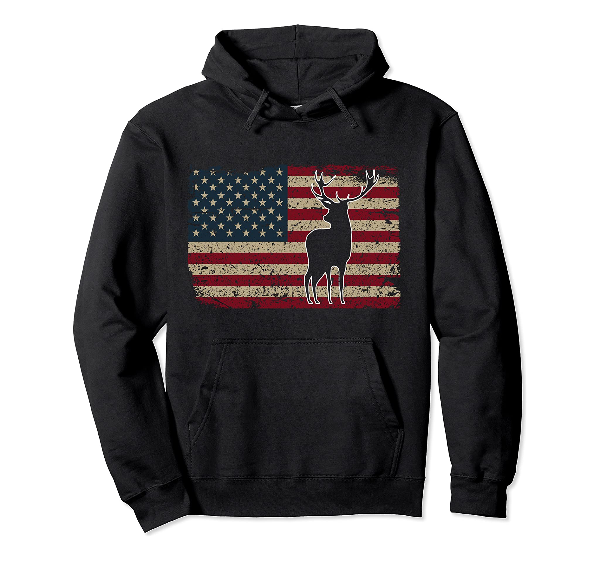 Deer Hunting American Flag Usa Proud Hunter Gift Idea Pullover Hoodie