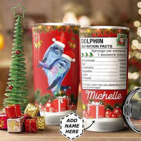 Christmas Dolphin Personalized Stainless Steel Tumbler, Personalized Tumblers, Tumbler Cups, Custom Tumblers