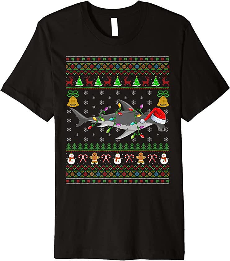 Shark Fish Lover Xmas Santa Hammerhead Shark Ugly Christmas Premium T-Shirt