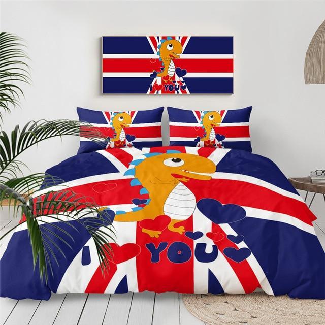 British Flag Dinosaur 3 Pieces Quilted Comforter Set