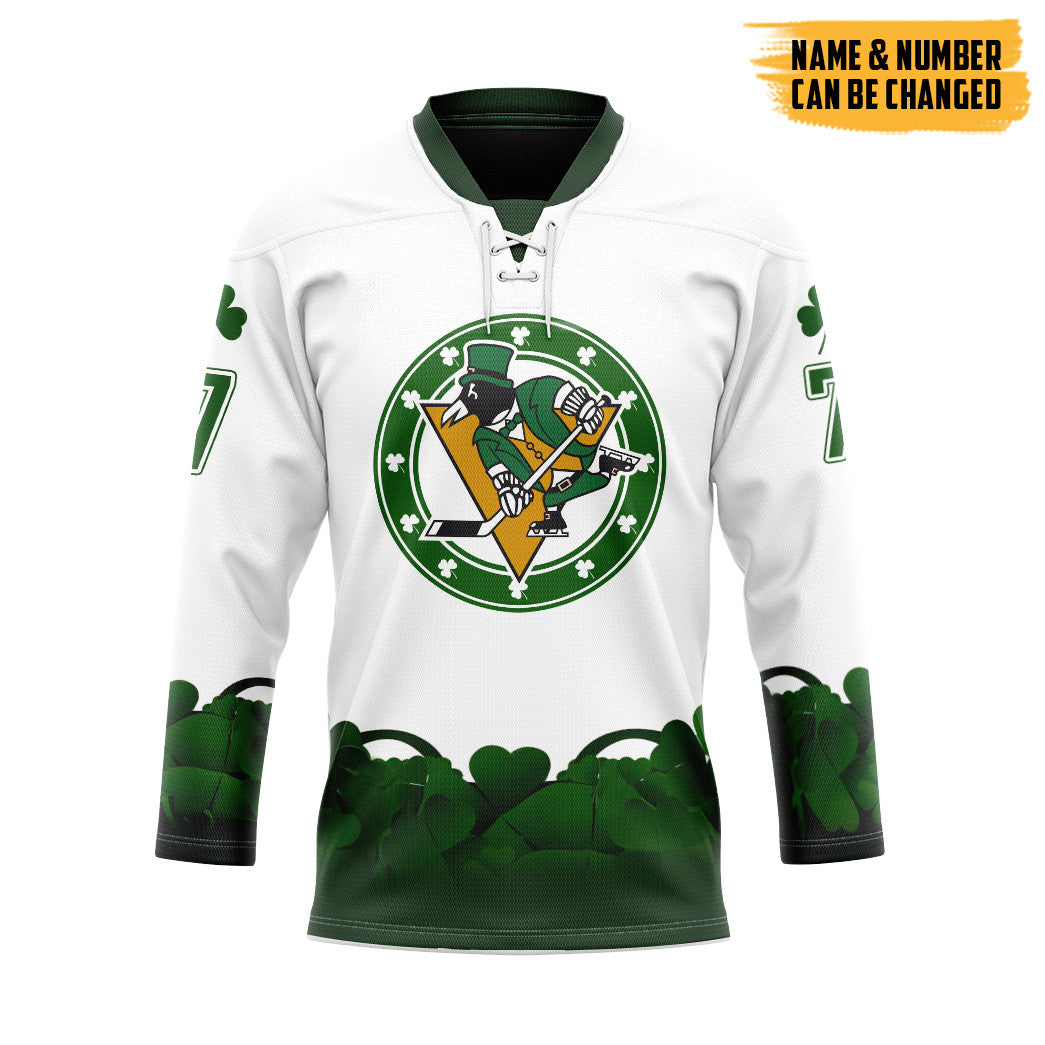 Gearhumans 3D Pittsburgh Penguins 2022 St Patrick Day Custom Name Custom Number Hockey Jersey