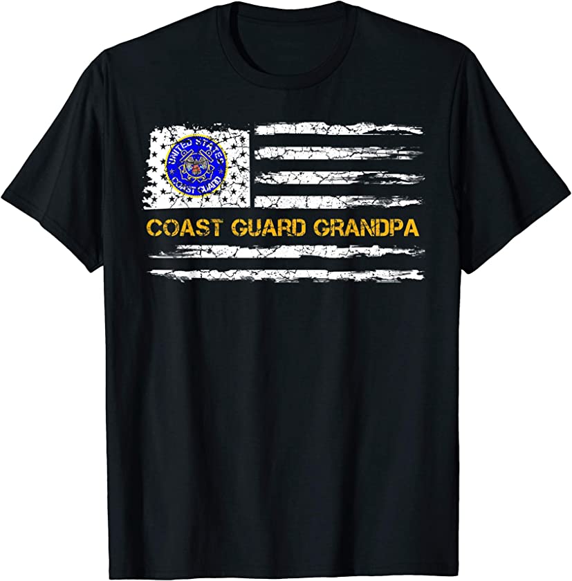 Vintage USA American Flag Proud US Coast Guard Grandpa Funny T-Shirt