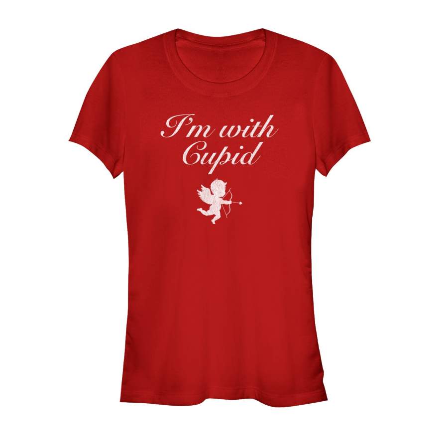 Lost Gods Junior’s Valentine’s Day I’m With Cupid Cursive  T Shirt