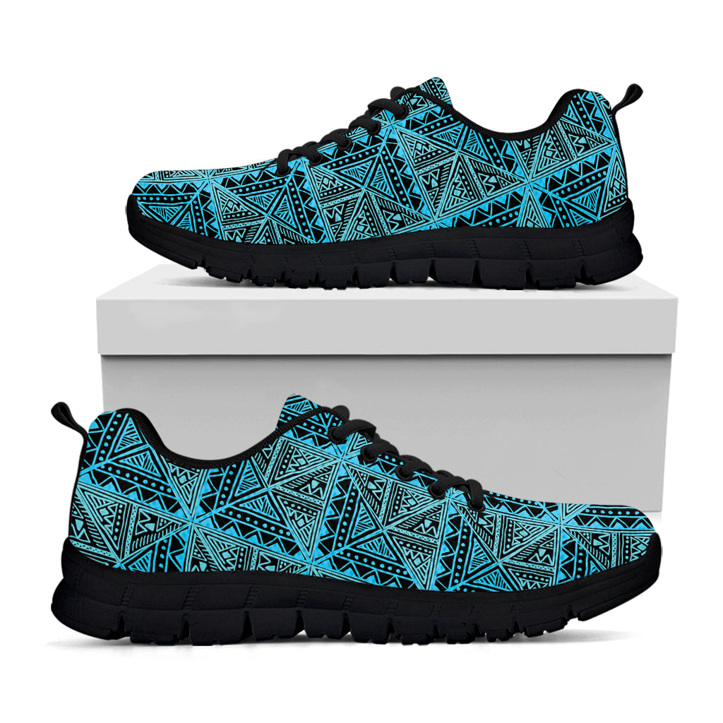 Turquoise African Ethnic Pattern Print Black Sneakers