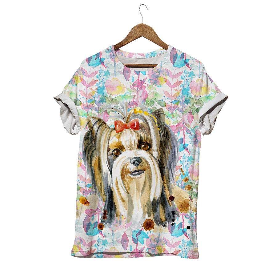 Cute Yorkshire Terrier Puppy Girl Botanical T-shirt