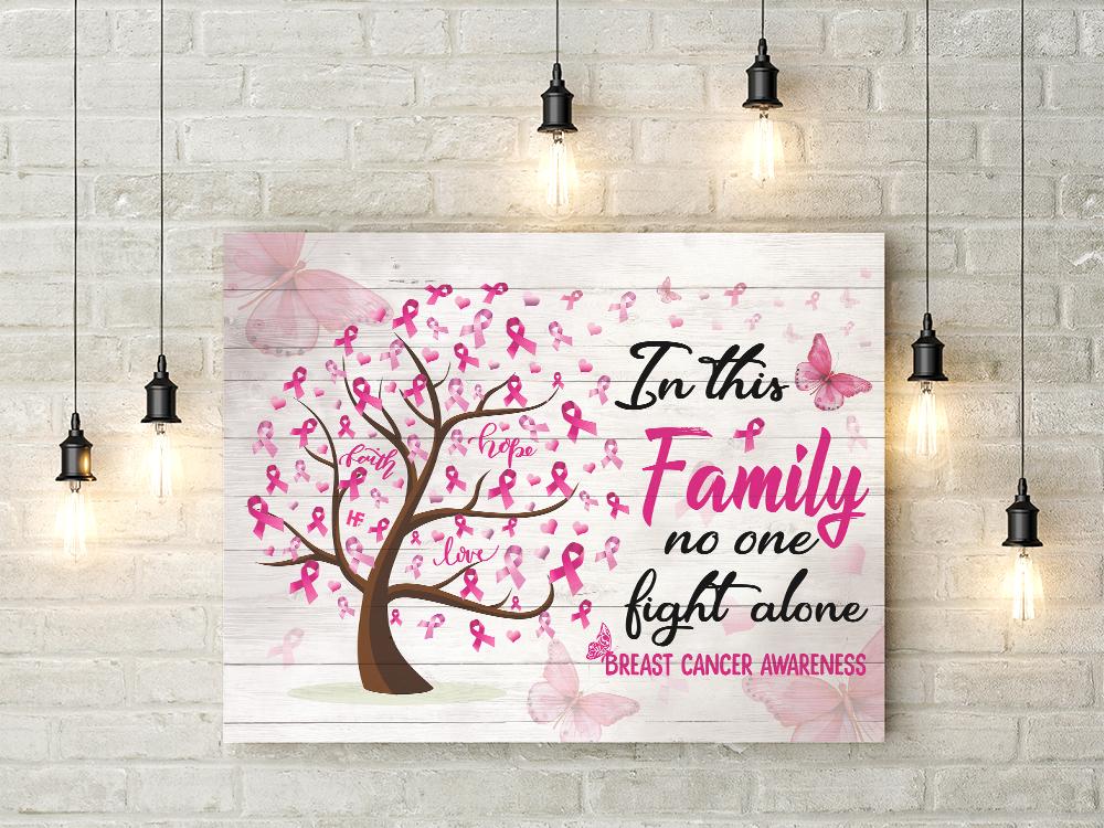 Breast Cancer Awareness Ribbon Tree Family No One Fight Alone Sign Canvas Wall Art