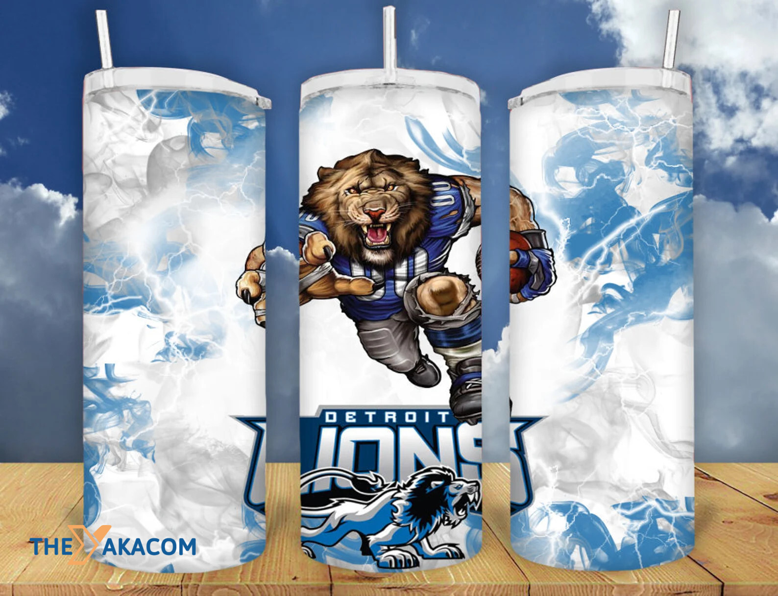 Strong Player Blue Splashing On White Background Detroit Lions Tumbler