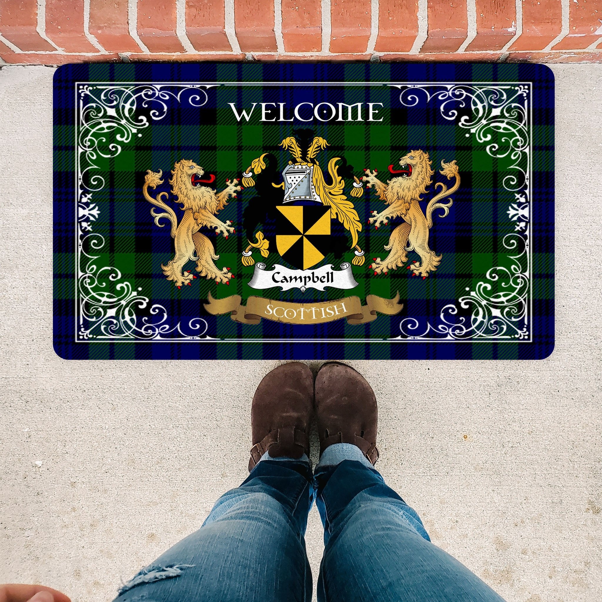 Scotstee Shop Tartan Door Mat The Family Campbell Scottish Plaid Doormat, Welcome Mat, Christmas Door Mat